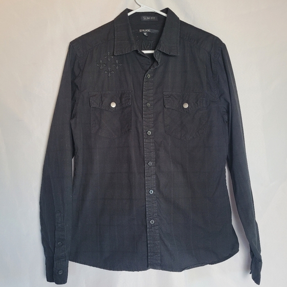 CJ Black Embroidered Redemption Long Sleeve Slim Fit Button Up Shirt Size M - Picture 2 of 14